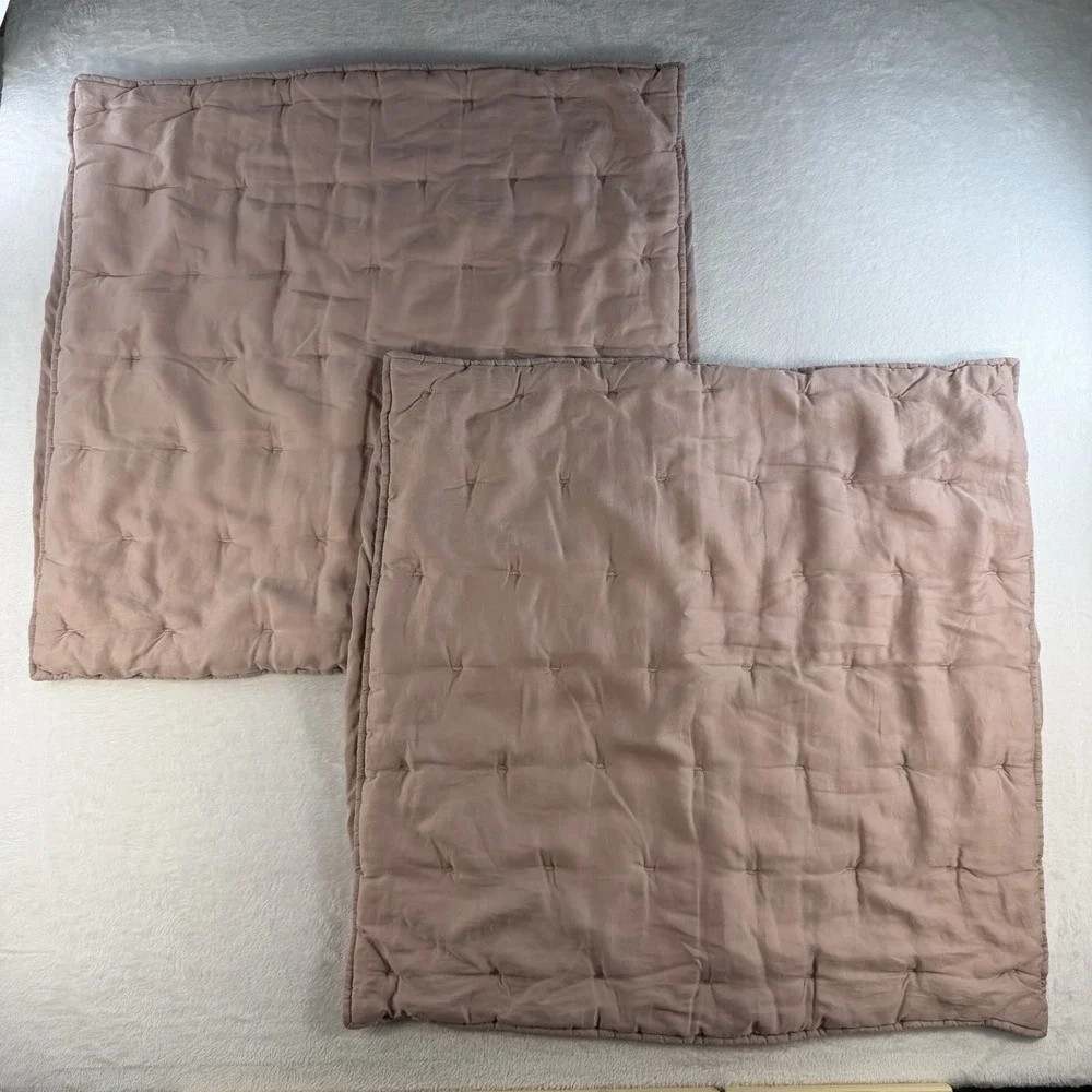 West Elm Set Of 2 Lush‎ Tack Stitch Euro Sham Pink Quilted Pillow Cover Bedding